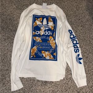 Adidas White Long Sleeve Shirt with Blue and Orange Graphic